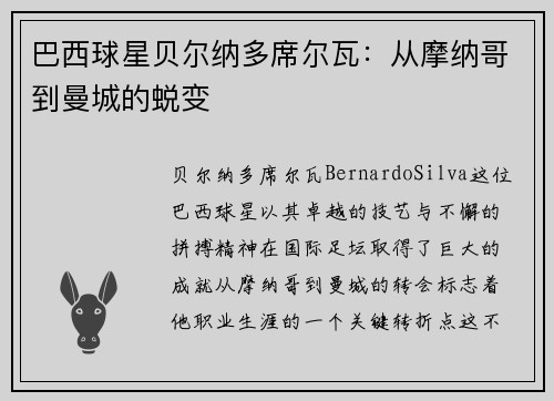 巴西球星贝尔纳多席尔瓦：从摩纳哥到曼城的蜕变