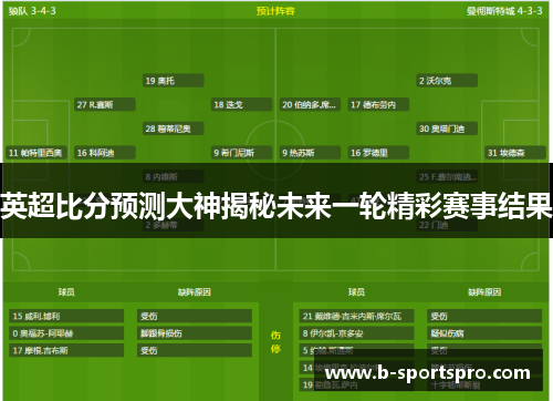 英超比分预测大神揭秘未来一轮精彩赛事结果
